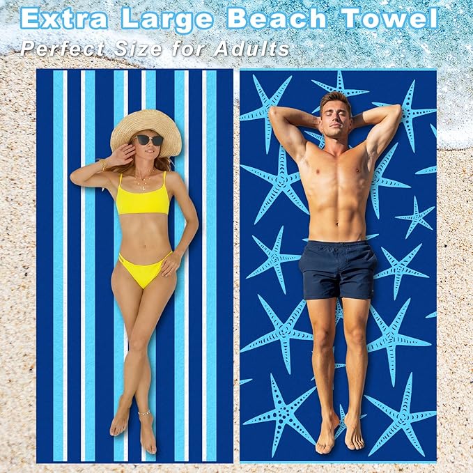 2 Pcs Microfiber Beach Towel 36 x 72 in Oversized Beach Towel Set Soft Large Pool Camping Swim Towels Quick Dry, Light Weight, Sand Free - Compact for Travel