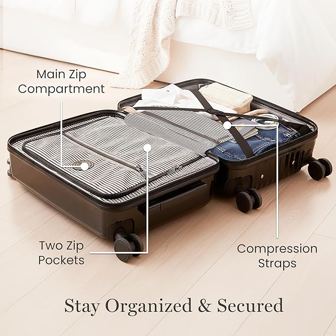 Martha Stewart The Bedford 30 Inch Rolling Luggage, Hardshell Suitcase with Spinner Wheels, Black