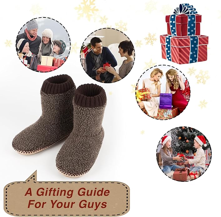 cosyone1997 Boot Slippers for Men Indoor Soft Sole, Warm Fuzzy Slipper Socks with Non Slip Grips