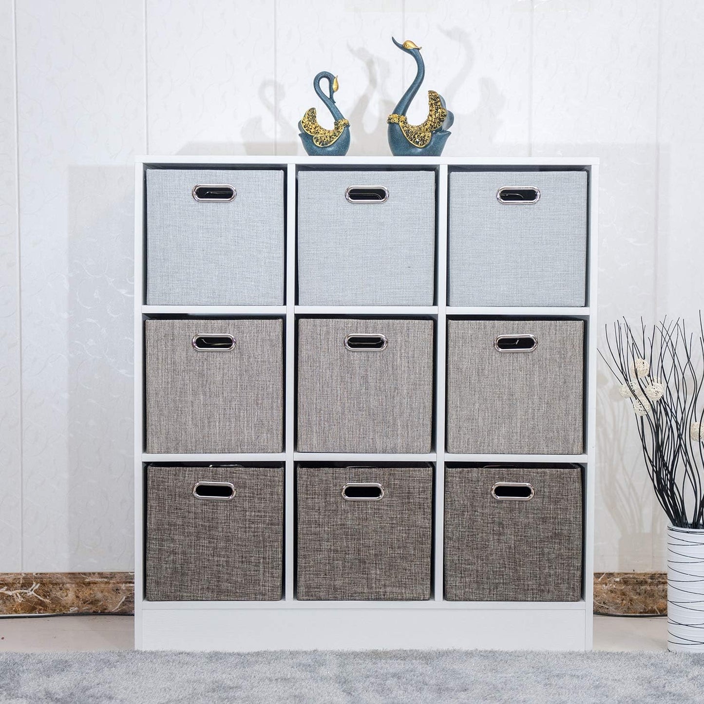 Posprica Storage Basket Bins,12×12 Foldable Storage Cube Boxes Fabric Drawer for Closet Shelf Cabinet Bookcase,4pcs,Coffee