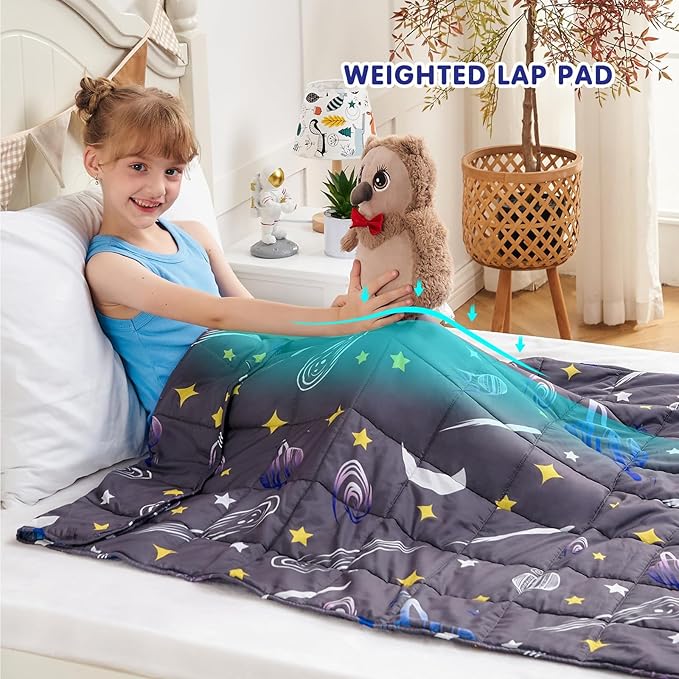 yescool Star Weighted Blanket 5 Pounds Cooling Weighted Lap Blanket, Galaxy Moon Heavy Blankets for Sleeping, Weighted Throw Blanket Gifts for 40-60lbs, 40"x60"