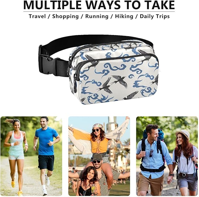 Swallows Bird Cloud Fanny Pack for Women Men Water Resistant Fashion Waist Packs with Adjustable Strap Belt Bag for Travel Workout Jogging Hiking 21220401