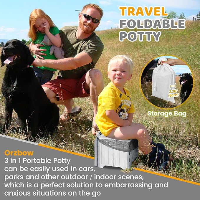 Orzbow Portable Potty Seat for Toddler Travel, Foldable Potty Training Seat with Storage Bag for Boys and Girls 18+ Months, Includes Disposable Potty Bags - Toddler Travel Essentials, Grey
