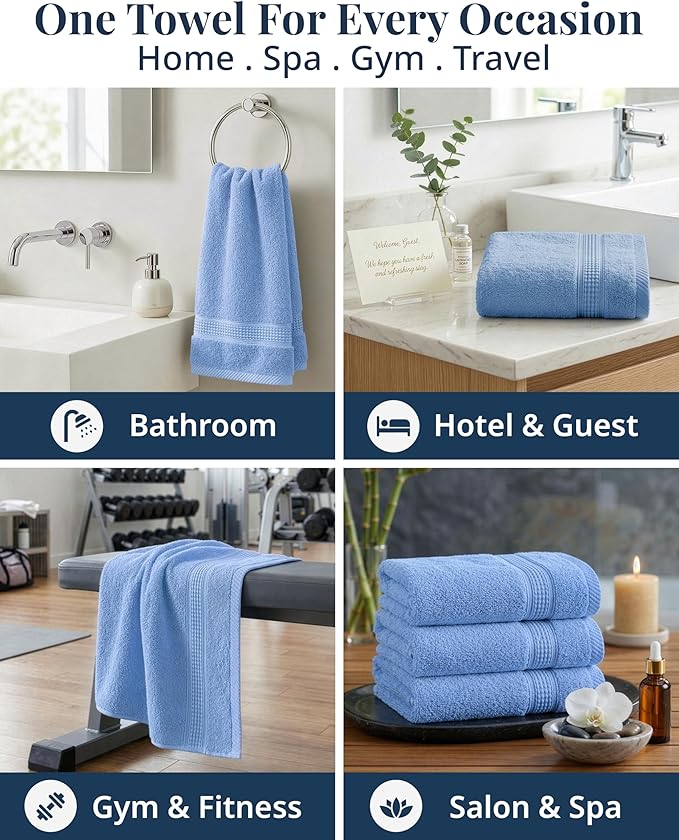 LANE LINEN Bath Hand Towels for Bathroom - Pack of 4 (16" x 28"), 100% Cotton Hand Towel - Soft, Durable, Quick Dry & Highly Absorbent - Hotel Quality Face Towels for Salons & Home Use - Cerulean Blue