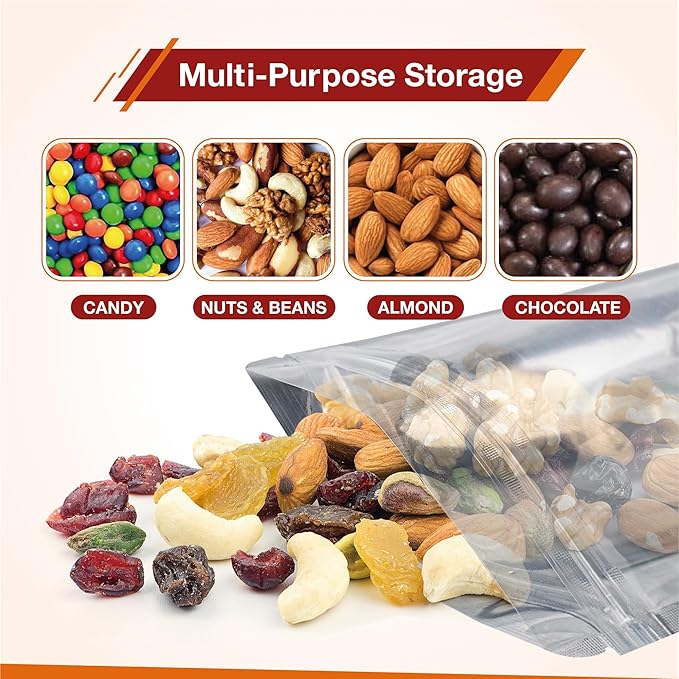 BELLE KR® Pint Mylar Bags for Food Storage - Pack Of 300-5x8-7.5mil Thick - Gusseted Bottom Clear Front Mylar Bags for Freeze Dryer - Labels Included