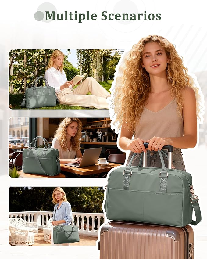 Gym Bag for Women,Travel Duffle Bag for Travel with Wet Pocket Weekender Overnight Carry On Tote Bag Luggage Bag with Trolley Sleeve Personal Item Travel Bag Hospital Diaper Bag Green