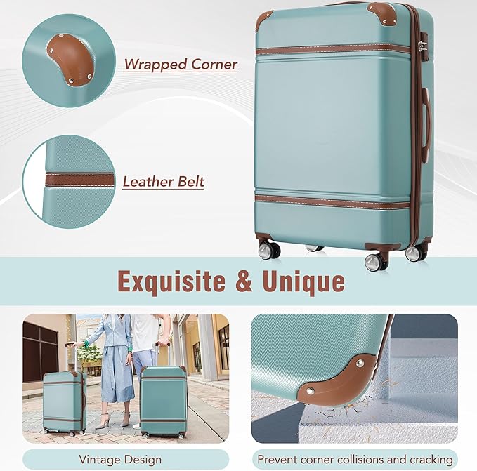 Merax 28 Inch Checked Luggage, Expandable Suitcase with Spinner Wheels, Hard Shell Vintage Luggage Set with TSA Lock(Green)
