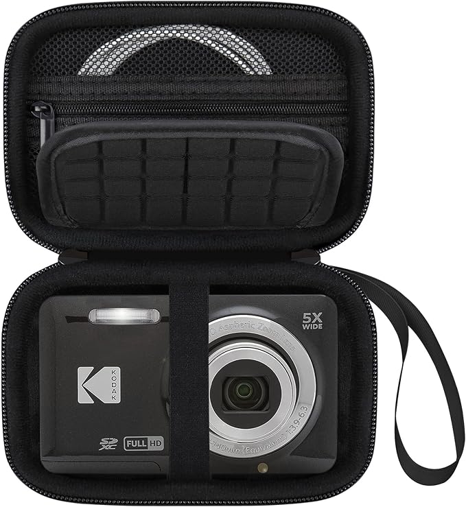 Elonbo Camera Carrying Case for KODAK PIXPRO FZ55 / FZ53 / FZ45 / FZ43 16MP Digital Camera, Vlogging Camera Storage Holder Travel Bag, Mesh Bag Fits Batteries, Cable, Memory Card, Card Reader, Black