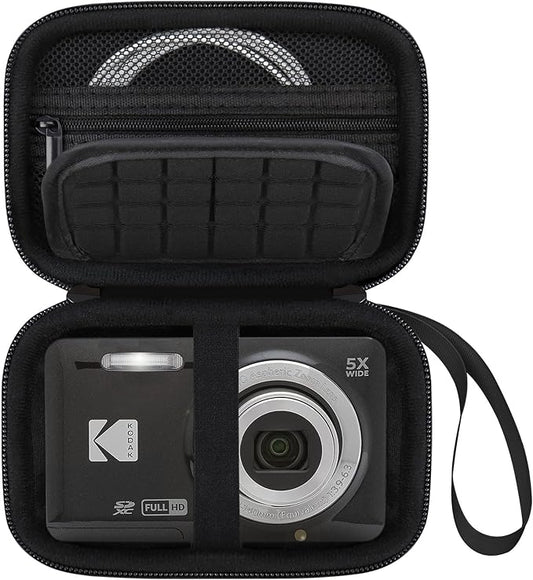 Elonbo Camera Carrying Case for KODAK PIXPRO FZ55 / FZ53 / FZ45 / FZ43 16MP Digital Camera, Vlogging Camera Storage Holder Travel Bag, Mesh Bag Fits Batteries, Cable, Memory Card, Card Reader, Black