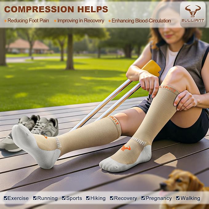 BULLIANT Compression Socks 3Pairs-15-20mmHg Circulation Support Men Women Hiking Sports Recovery-Upgraded Wicking Tech