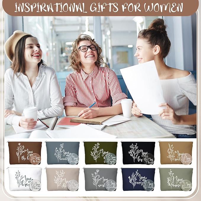 20 Pcs Employee Appreciation Gifts For Women Inspirational Canvas Makeup Bags Portable Compact Mirror Bulk Cosmetic Bags Thank You Gifts for Social Worker Coworkers (Bohemian,Boho)