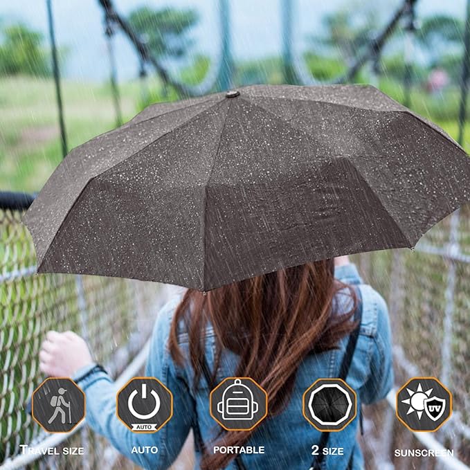MRTLLOA 42/49 Inch Compact Travel Essentials Umbrella for Rain, Lightweight, Portable, Automatic, Strong, Waterproof Folding Umbrellas for Women, Men and Teenagers