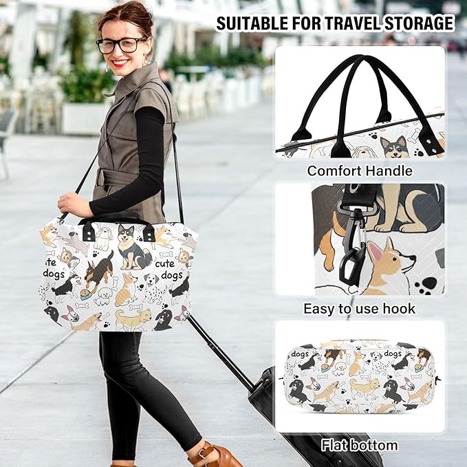 Cute Dogs Quilted Travel Bags Weekender Duffle Bags With Toiletry Bag Carry on Overnight Duffels Yoga Gym Bag for Airplanes Business Sports