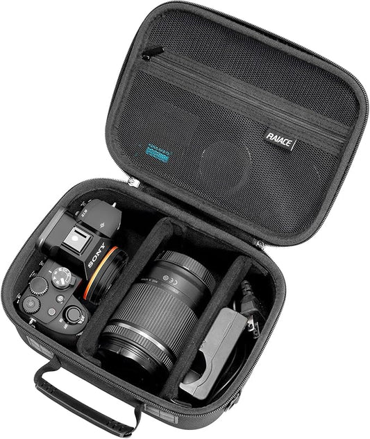 RAIACE Hard Case Compatible with Sony Alpha 7 II III IV/7R V Camera, for Nikon, for Canon, for Pentax and More. Mesh Pocket for Charger, Cables, Cards and Accessories. (case only) - Black