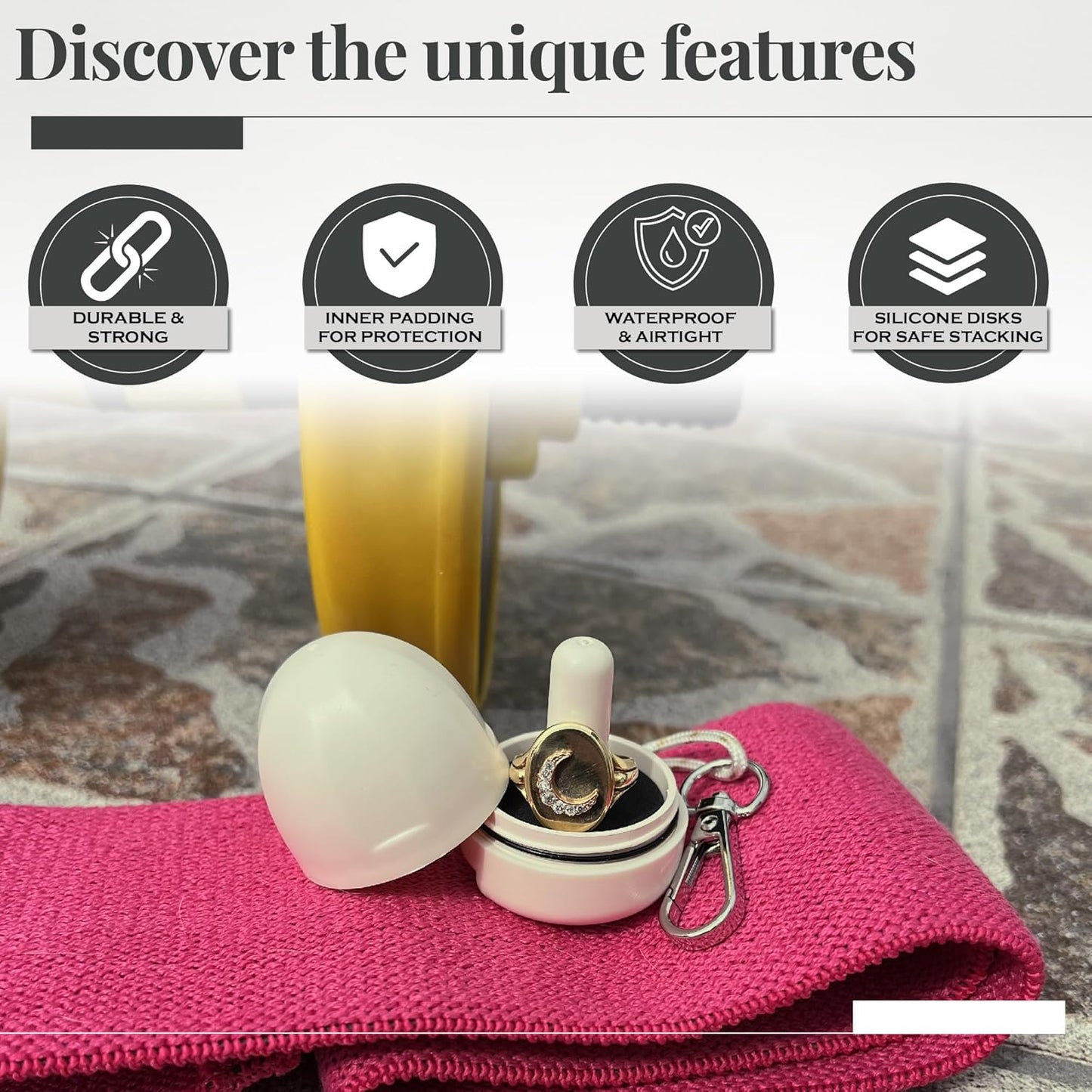 RING THING - Ring Holder Keychain, Jewelry Organizer and Storage, Portable Waterproof Ring Holder, Pill Box Keychain Container, Gym Accessory, and Travel Ring Case (Vanilla)