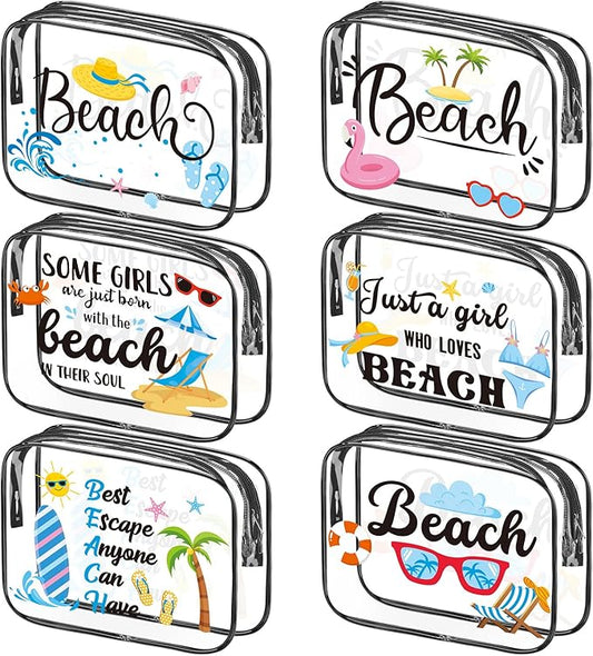 Cunno Makeup Bags Gifts for Women Teacher Beach Cruise Swim Nurse Dance Happy Graduation Gift Survival Kit Clear Cosmetic Bags PVC Waterproof Travel Toiletry Handbags Purses Organizer(Beach Style)