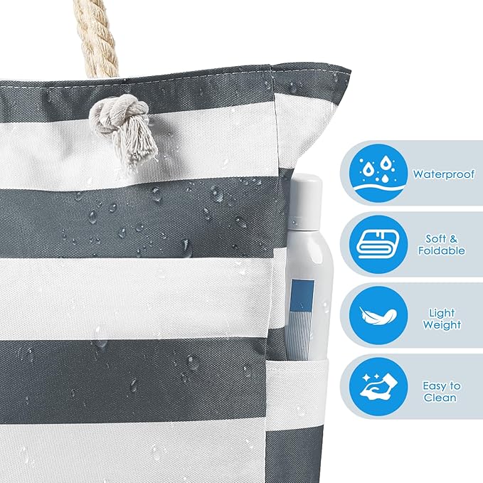 Pleneal Beach Bags For Women - Large Beach Bags with Zipper Waterproof Sandproof Swim Pool Beach Bag