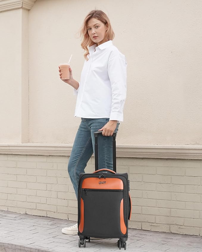 Carry On Luggage 22x14x9 Airline Approved, 20 Inch Softside Suitcase with 4 Pcs, Lightweight Luggage for Women Men with TSA Lock and 4 Spinner Wheels, Soft Side Carry-on Suitcases for Travel