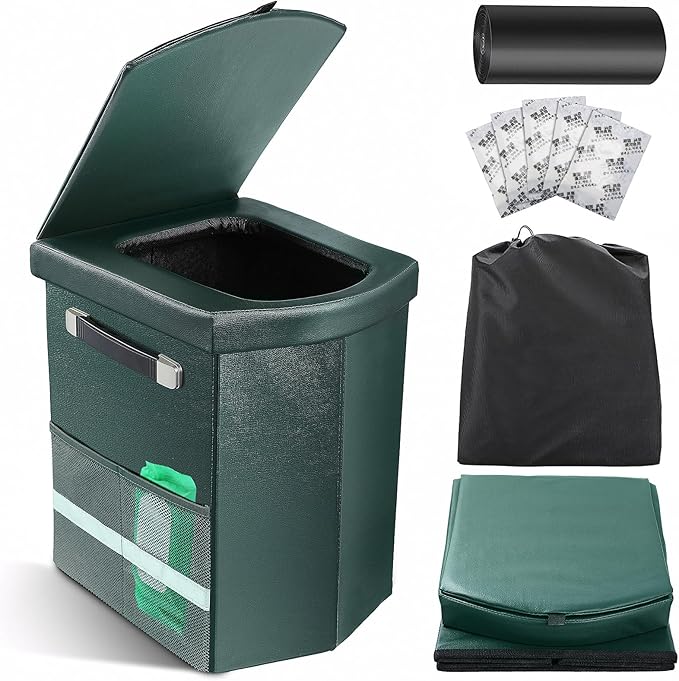 2026 Upgraded 16.5'' XL Portable Toilet for Adults,Tall Camping Toilet with Lid and Convenient Carry Bag, Portable Potty for Camping, Hiking, Car Travel,Truck, RV, Boating, Road Trips, Beach (Green)