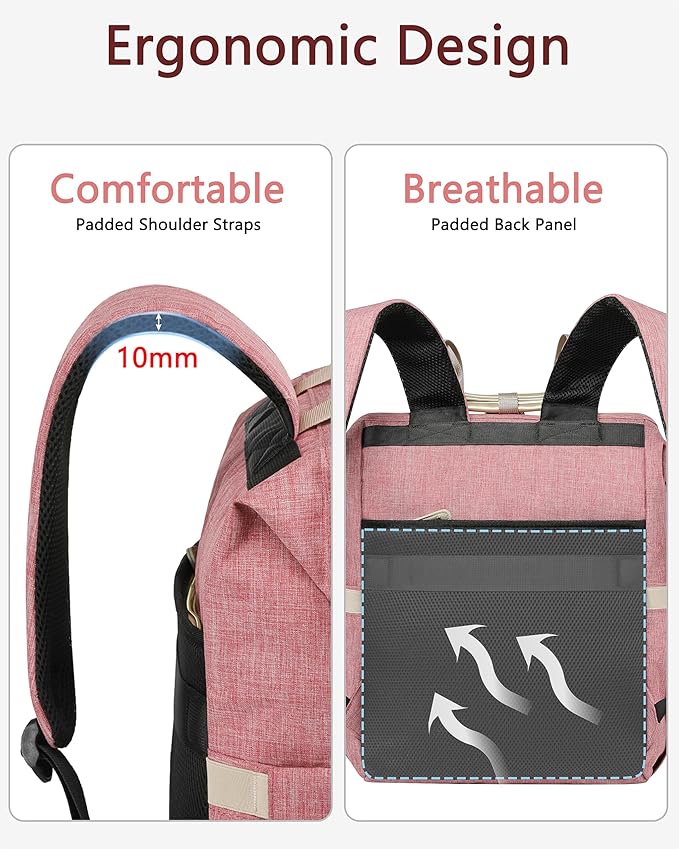 FALANKO Backpack for Women,Wide Open Work Large USB Charging Port Student Bookbag for 15.6 Inch Laptop,Doctor Teacher Nurse College School Travel Bag,Water Resistant Laptop Bookbag Computer Back Pack