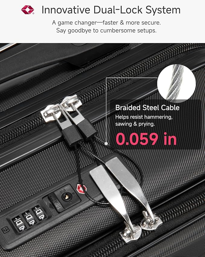 Carry On Luggage 22 x 14 x 9 Airline Approved, H1F Front Pocket Hardside Suitcase with Spinner Wheels, TSA Lock, Includes Tote Bag (FX-Lite, Black, 3 Piece Sets)