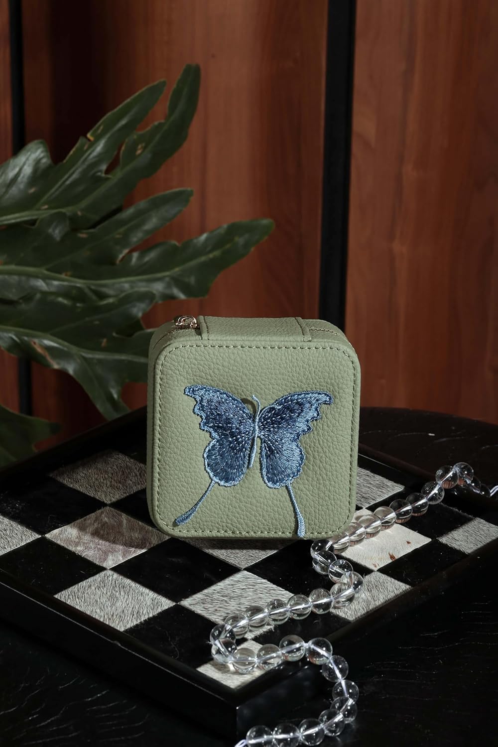 S.Leaf Travel Jewelry Organizer Travel Jewelry Boxes for Women Small Jewelry Travel Case Box Portable Travel Jewelry Case Travel Case Mini Jewelry (03_Lychee_Butterfly_Blue)