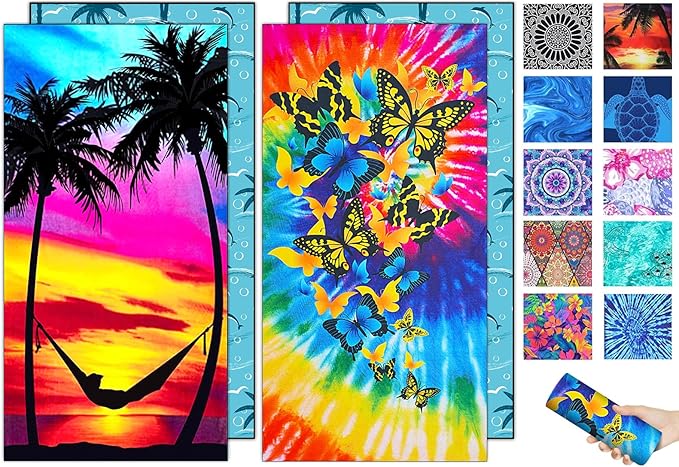 Margelife Sand Proof Microfiber Beach Towels Adult –Quick Fast Dry Beach Oversized for Swim Pool Yoga Travel Blanket Essentials Lightweight Accessories Must Haves Women Gifts Butterfly Coconut Tree