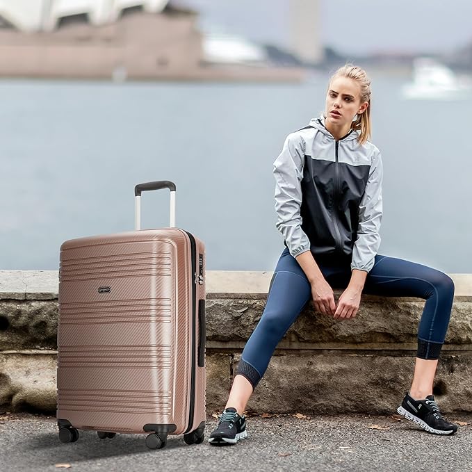 GinzaTravel 20 Inch Carry on Luggage 22x14x9 Airline Approved Hardside Suitcase with Spinner Wheels TSA Lock, 20-Inch, Rose Gold