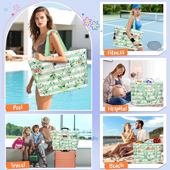 BKNOOU Extra Large Beach Bags Waterproof Sandproof XL Beach Tote Bag for Women Zipper Foldable Swim Pool Bag with Wet Pocket