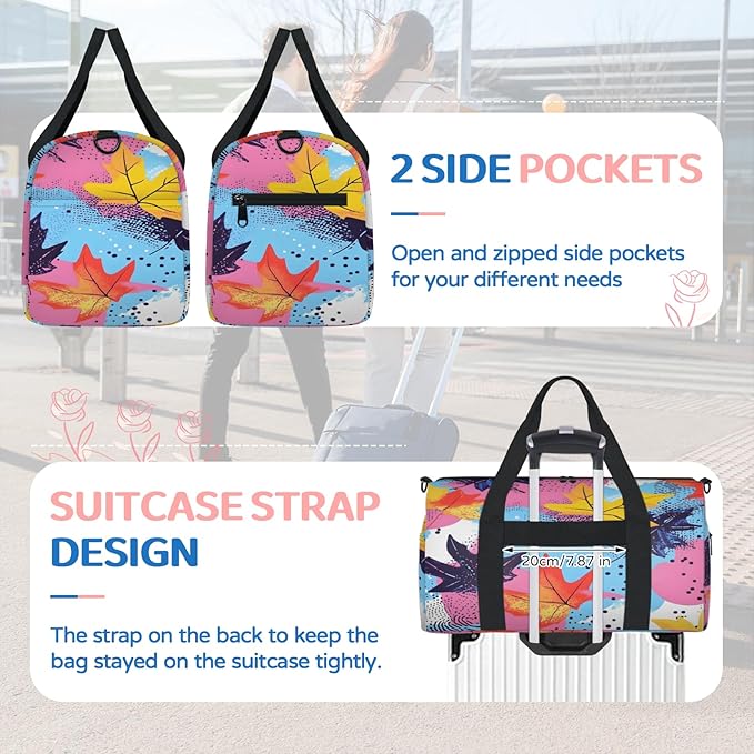 Maple Leafc Print Travel Duffle Bag for Women Men, Overnight Weekender Bag, Carry on Tote for Sport Gym