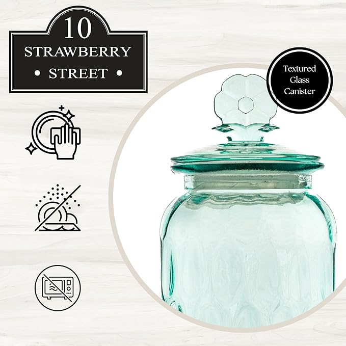 10 Strawberry Street Textured Glass Flower Canister, Dimpled Round, Blue, Set of 2