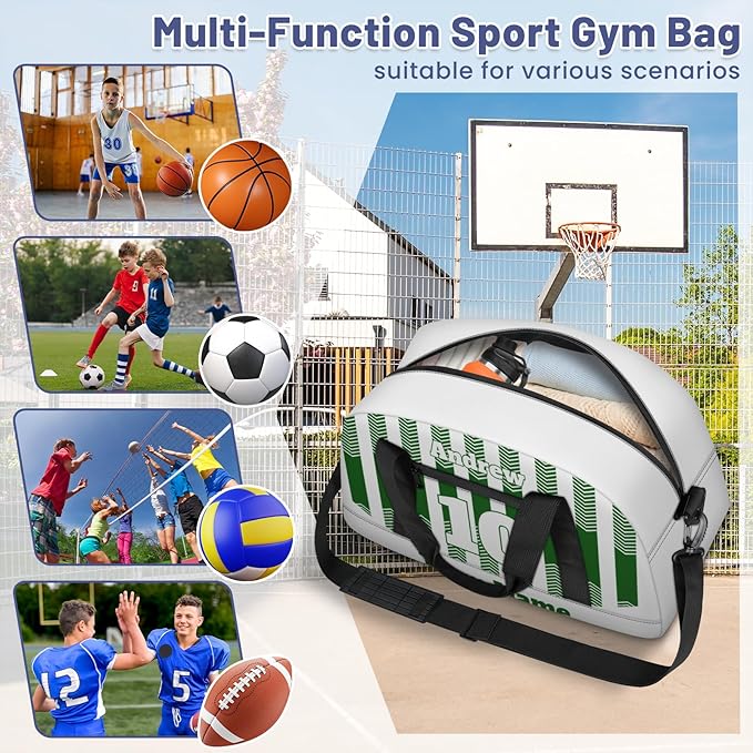 Basketball Soccer Gifts for Boys Girls - Custom Sports Duffle Bag, Personalized Name & Team Bag, Water-Resistant Gym Bag for Basketball, Soccer, Volleyball | Y-Green White