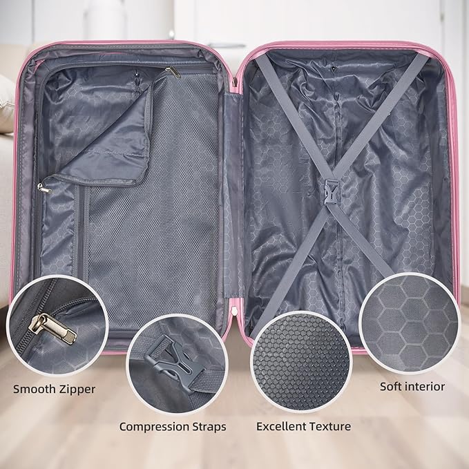 LARVENDER Luggage Sets 5 Piece Hardside Expandable Suitcase with Wheels Lock,PC+ABS Hardside Lightweight Rolling Suitcase for Women and Men,Peach Sparkling