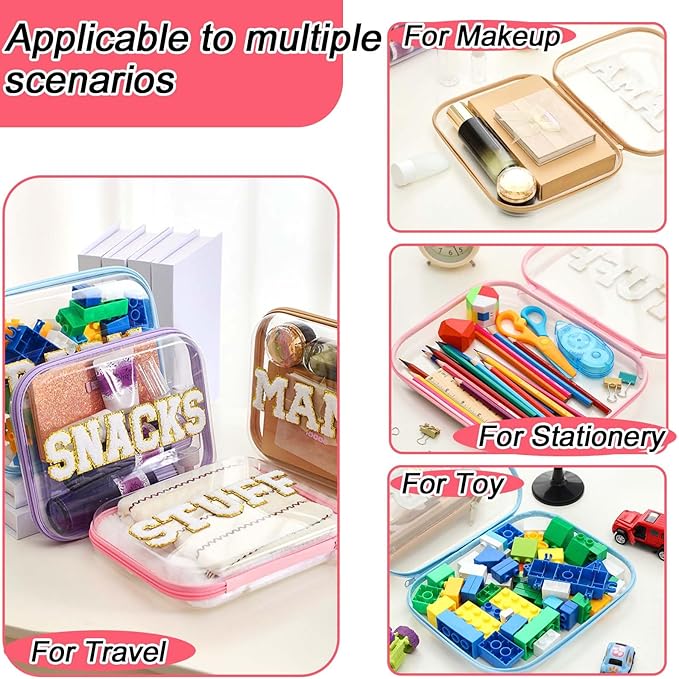 Thinkday 4 Pcs MAMA and BABY Hard Shell Zipper Case Set with Chenille Letters, 9.8 Inch Plastic Zipper Pouch for Travel Organizer, Portable Cosmetic & Snack Storage, Gift for Mom Women, 4 Colors