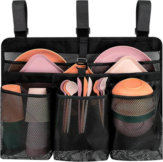 Camping Dish Drying Bag, Collapsible, Portable Mesh Drainer Rack for RV, Travel Trailers & Outdoor Kitchens, Space-Saving, Quick-Dry Organizer for Plates, Cups & Utensils (Black)