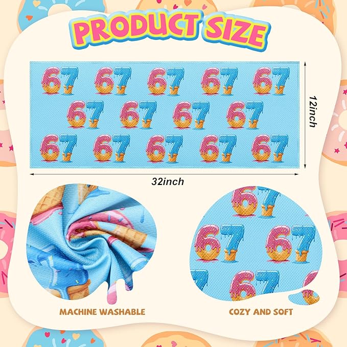 12 Pcs 67 Ice Cream Drip Cooling Towels Six Seven Ice Cream Baseball Workout Microfiber Sweat Rags for Neck and Face Team Gifts Favors for Gym Outdoor Sport Party(67 Baseball Drip)