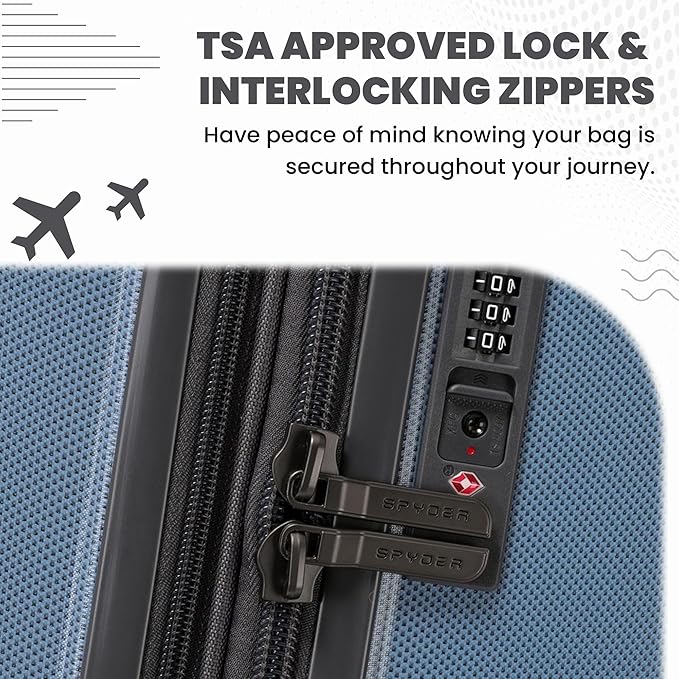 Spyder Rails Expandable Hardside Upright Suitcase with 360° Spinner Wheels, TSA Approved Lock (Denim, Medium Checked)