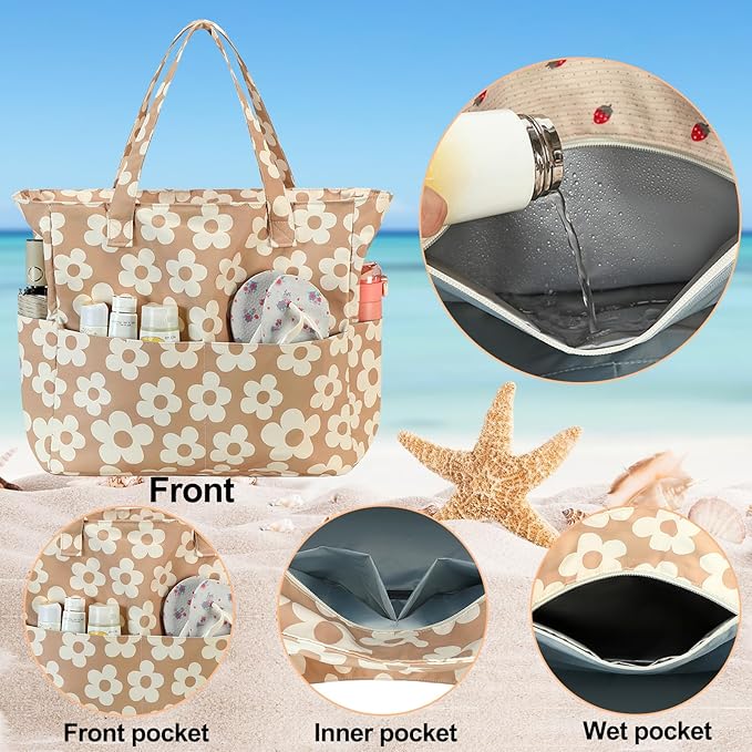 Bluboon Beach Bags for Women, Large Waterproof Tote Bag With Wet Compartment for Pool Weekender Travel Gym