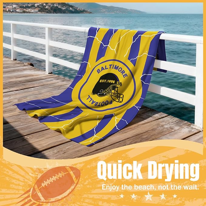 2 Pack Football Fan Thin Lightweight Microfiber Beach Towel Themed Large Compact Oversized Towels Men Women Ravens Team Boyfriend Friend Birthday Valentines Anniversary Custom Weird Elephant Gift