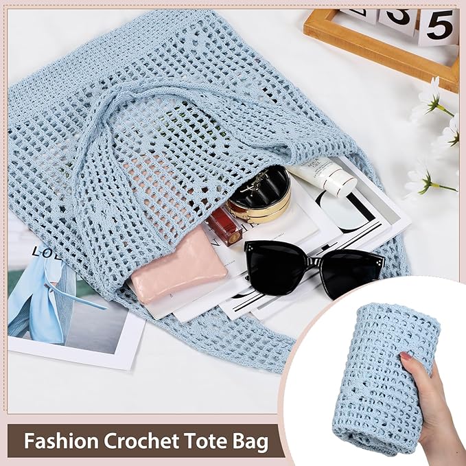 Sightor Crochet Tote Bag, Mesh Beach Bag Knit Summer Hobo Bag Vacation Boho Tote Bag for Women