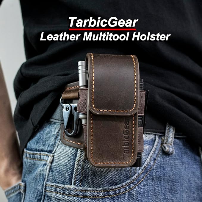Leather Multitool Sheath for Belt, Multitool Holster with Belt Clip for Men, Pocket Organizer for Work, Fits for Leatherman, SOG, Gerber Tools