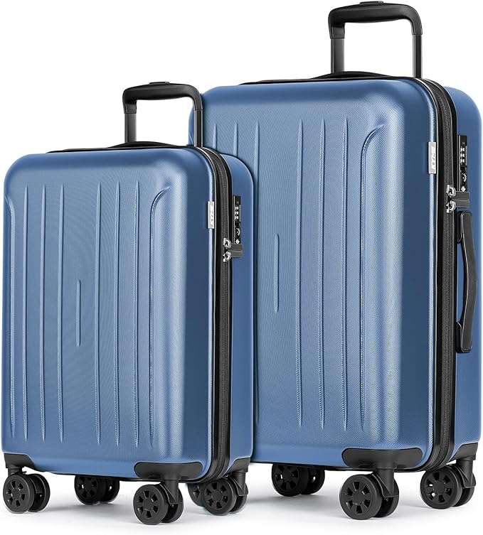 KYME Suitcase Hardshell With Double Spinner Wheels, PC+ABS TSA Lock Travel Luggage (Royalblue, 2Pcs Set(20"/24"))