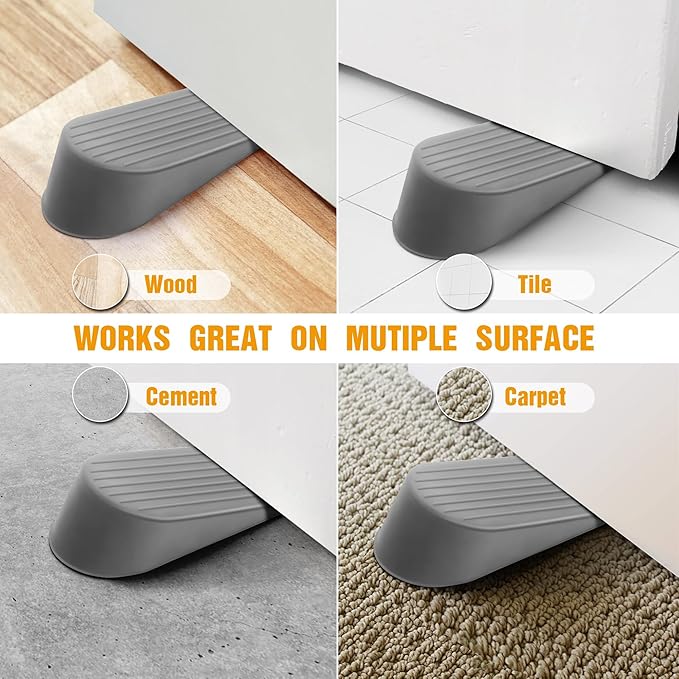 4 Pack Grey Extra Large Door Stopper, High 1.9 inches Big, Prevents Door Gaps & Lock-Outs, Heavy Duty, Sturdy Rubber Stop Wedge