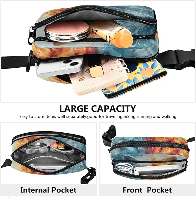 Fire Ice Wolf Fanny Pack for Women Men Water Resistant Fashion Waist Packs with Adjustable Strap Belt Bag for Travel Workout Jogging Hiking 21220210