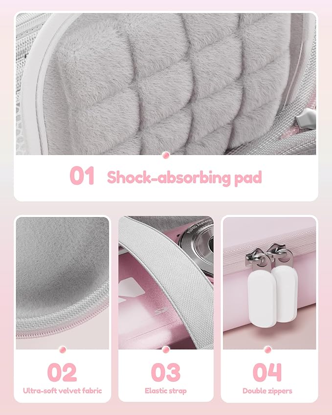 ProCase Camera Case for Kodak PIXPRO FZ55/FZ45/C1 Zoom, Compact Hard Shell with Snug Fit Protection, Small Digital Camera Travel Case with Mesh Pocket, Cute Portable Bag for Kids - Pink