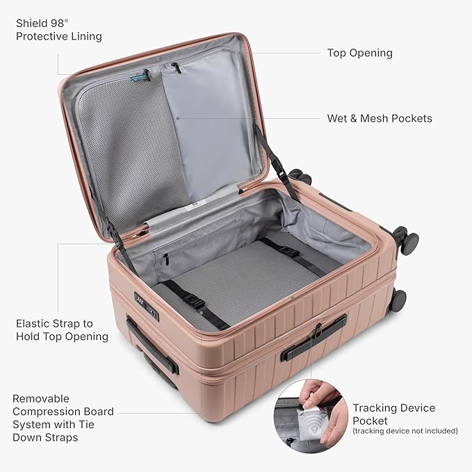 Traveler's Choice Novia Top Opening Expandable Polycarbonate Luggage with Spinner Wheels, Pink, 21-Inch Carry-on