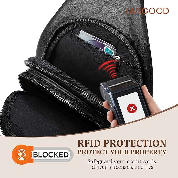 JASGOOD Anti Theft Crossbody Travel Bag for Women Men PU Leather Sling Bag with Adjustable Strap