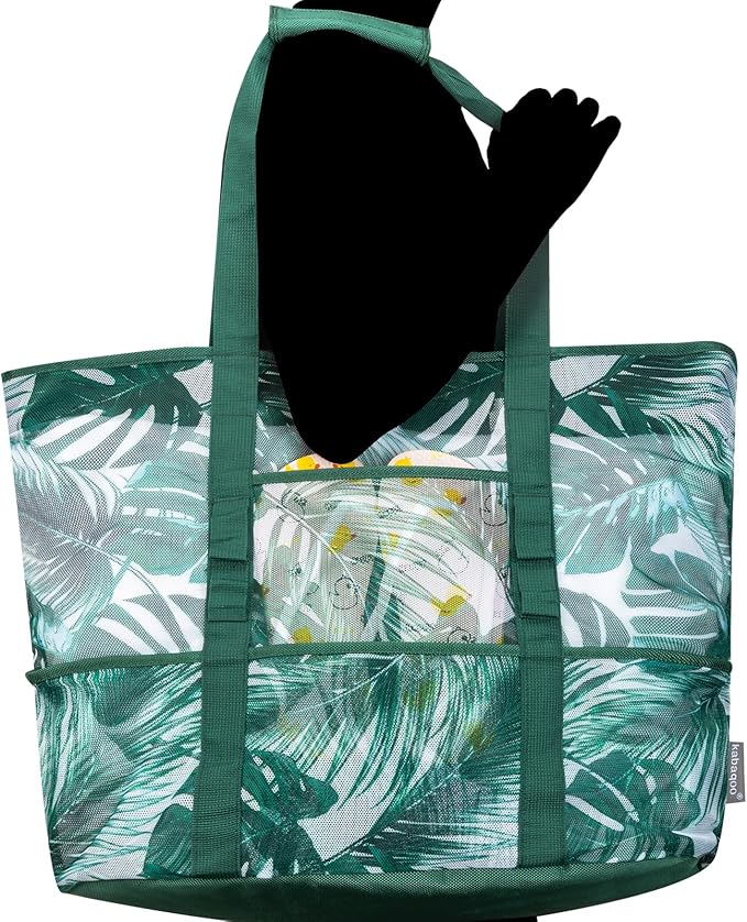 KABAQOO Mesh Beach Bag, Extra Large Beach Bags with 9 Pockets & Zipper Waterproof Lightweight Beach Tote for Beach/Pool Trip | Extra Large, 9 Pockets, Zipper, Waterproof, Lightweight, Beach/Pool Trip
