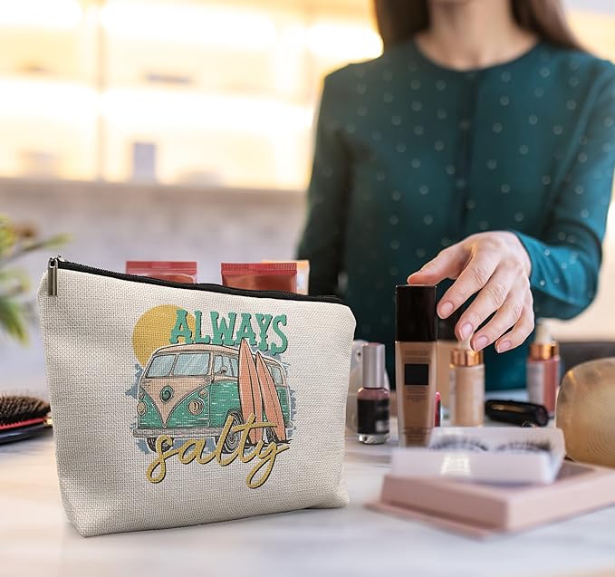 Retro Hippie Beach Makeup Bag - Summer Gifts for Women, Cosmetic Bag for Purse