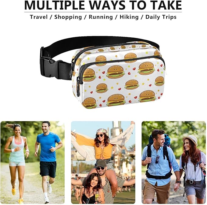 Kawaii Hamburger Fanny Pack for Women Men Water Resistant Fashion Waist Packs with Adjustable Strap Belt Bag for Travel Workout Jogging Hiking 21219482